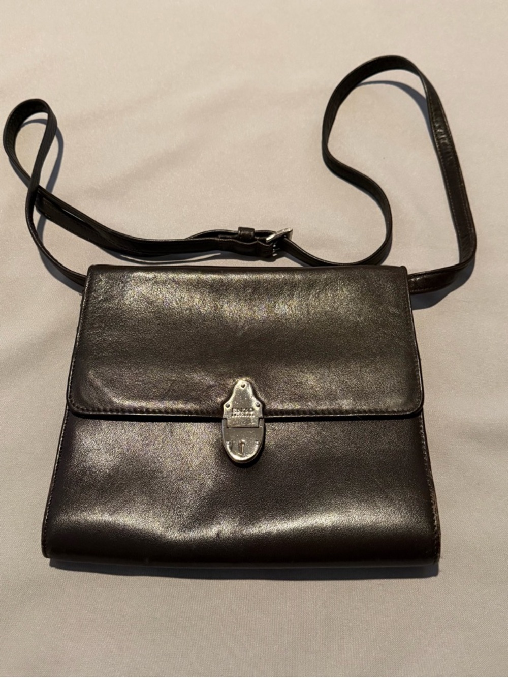 Enzo Angiolini Brown Leather Crossbody with Silver-Tone Clasp